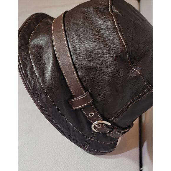Vintage Coach Brown Leather Bucket Hat Size M/L
